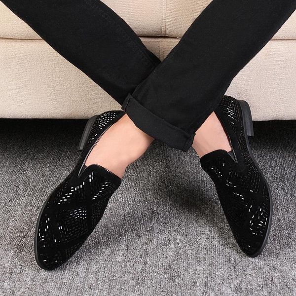 dress shoes loafer party casual rhinestone pointed toe flat breathable, Black