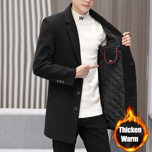 men's wool & blends 2021 autumn winter casual/business mid-length woolen overcoat outwear long cotton coat street windbreaker oversize, Black
men's wool & blends 2021 autumn winter casual/business mid-length woolen overcoat outwear long cotton coat street windbreaker oversize, Black
