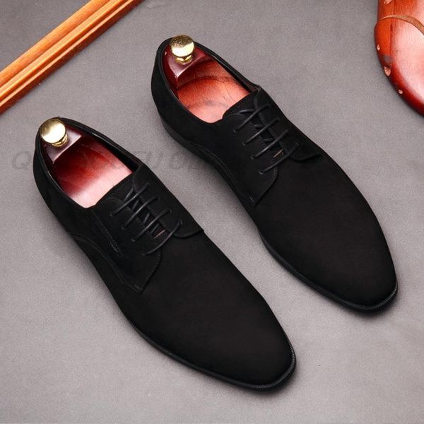 dress shoes luxury italian men's oxford genuine leather business black suede lace up pointed toe office wedding formal kal3