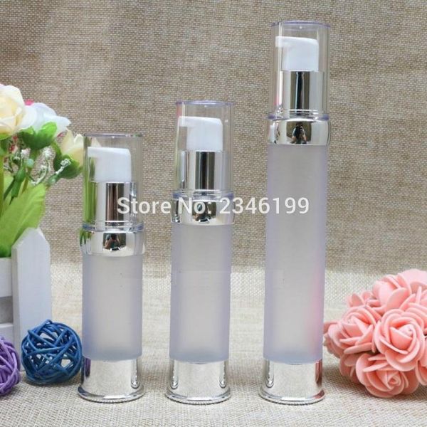 storage bottles & jars 15ml 20ml 30ml frosted airless bottle with silver lotion pump clear cap, cosmetic essence packing vacuum, 30 pieces/l