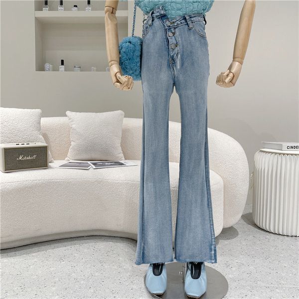 spring summer women's design brem pants with high waist and thin yxjq, Blue 
spring summer women's design brem pants with high waist and thin yxjq, Blue