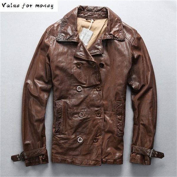 men's leather & faux 2021 genuine autumn winter jacket smart casual 100% real sheepskin double breasted brand vintage coat, Black
men's leather & faux 2021 genuine autumn winter jacket smart casual 100% real sheepskin double breasted brand vintage coat, Black