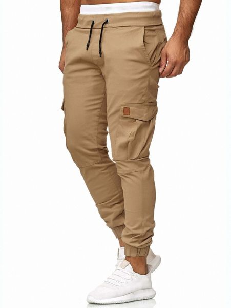 men drawstring waist crop cargo pants g6tv#, Black
