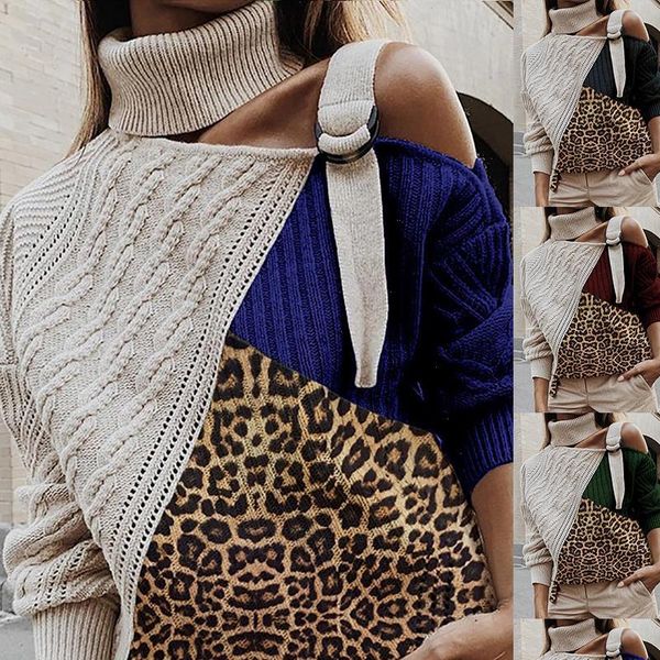 sweater off shoulder block knitted sweaters creative design leopard patchwork turtleneck sweater long sleeve pullover, White;black
sweater off shoulder block knitted sweaters creative design leopard patchwork turtleneck sweater long sleeve pullover, White;black