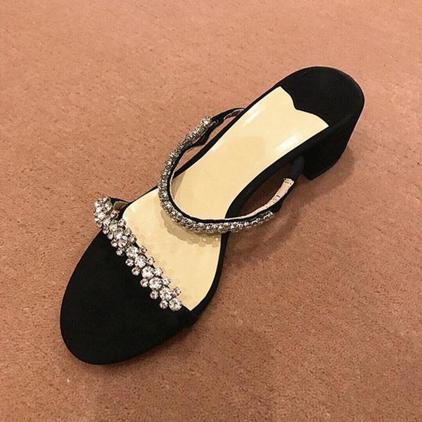 women shoes 2021 new one-piece diamond thick heel slippers for women's summer wear chain women sandals, Black
women shoes 2021 new one-piece diamond thick heel slippers for women's summer wear chain women sandals, Black