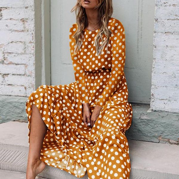 casual dresses polka dot long elegant dress spring summer o neck sleeve a line women beach maxi yellow boho, Black;gray
casual dresses polka dot long elegant dress spring summer o neck sleeve a line women beach maxi yellow boho, Black;gray