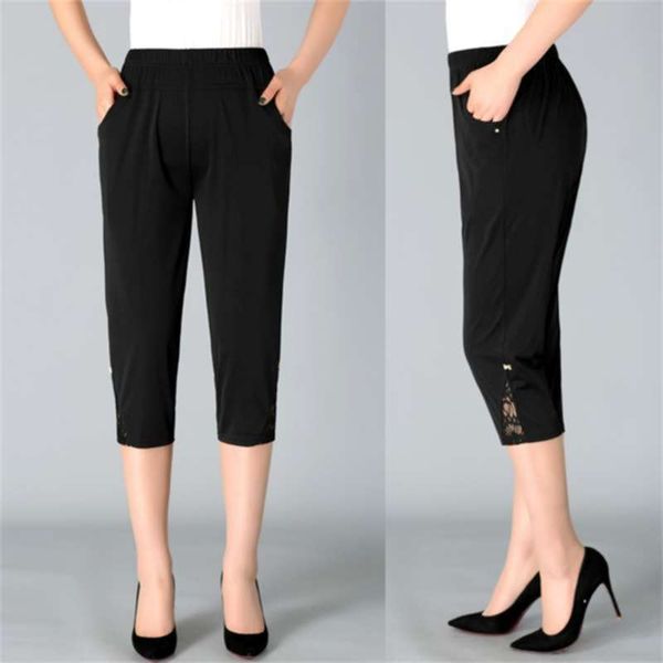 summer women's s pants women plus size 4xl woman loose casual elastic waist pencil calf length pant black white 210928
summer women's s pants women plus size 4xl woman loose casual elastic waist pencil calf length pant black white 210928