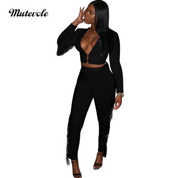 mutevole women long sleeve tassel two piece set deep v neck crop and pants solid black bodycon 2 piece club outfits, White
mutevole women long sleeve tassel two piece set deep v neck crop and pants solid black bodycon 2 piece club outfits, White
