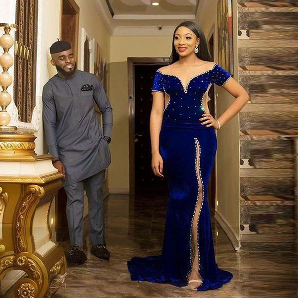 royal blue mermaid evening dresses 2022 sheer scoop slit front short sleeve beaded sequined velvet prom gowns custom made, Black;red
royal blue mermaid evening dresses 2022 sheer scoop slit front short sleeve beaded sequined velvet prom gowns custom made, Black;red