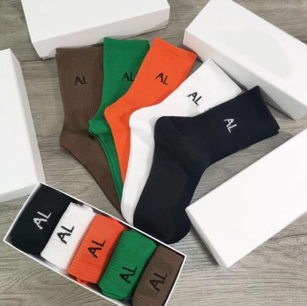 

men's socks fashional mens women designer sports with letters one box 5 pieces men womens stockings stocking 10 colors designer07, Black