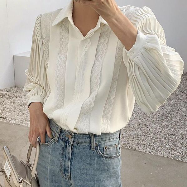 women's blouses & shirts patchwork ruched white casual for women lapel lantern long sleeve solid elegant female 2021 fashion style e698
women's blouses & shirts patchwork ruched white casual for women lapel lantern long sleeve solid elegant female 2021 fashion style e698