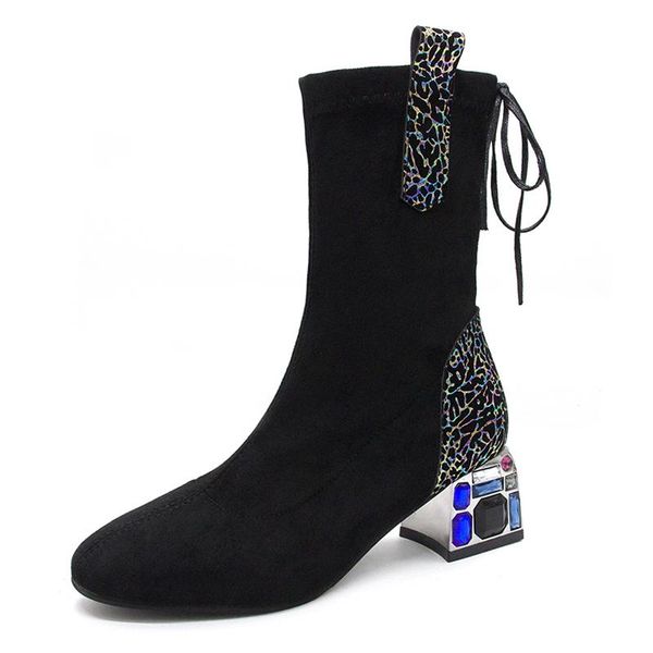 boots gemstone high heel women's ankle suede square socks fashion shoes autumn winter female short, Black
boots gemstone high heel women's ankle suede square socks fashion shoes autumn winter female short, Black