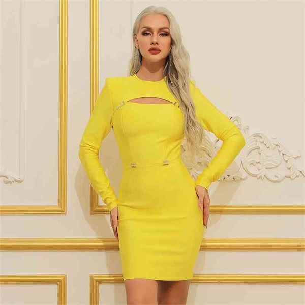 arrival women designer yellow bandage dress ladies elegant long sleeve hollow out bodycon party vestido 210527, Black;gray
arrival women designer yellow bandage dress ladies elegant long sleeve hollow out bodycon party vestido 210527, Black;gray