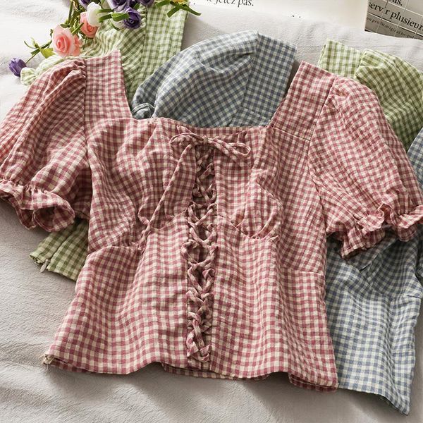 women's blouses & shirts women fashion outdoor drawstring short sleeves check casual blouse ladies ol sweet girls student elegant daily, White
women's blouses & shirts women fashion outdoor drawstring short sleeves check casual blouse ladies ol sweet girls student elegant daily, White
