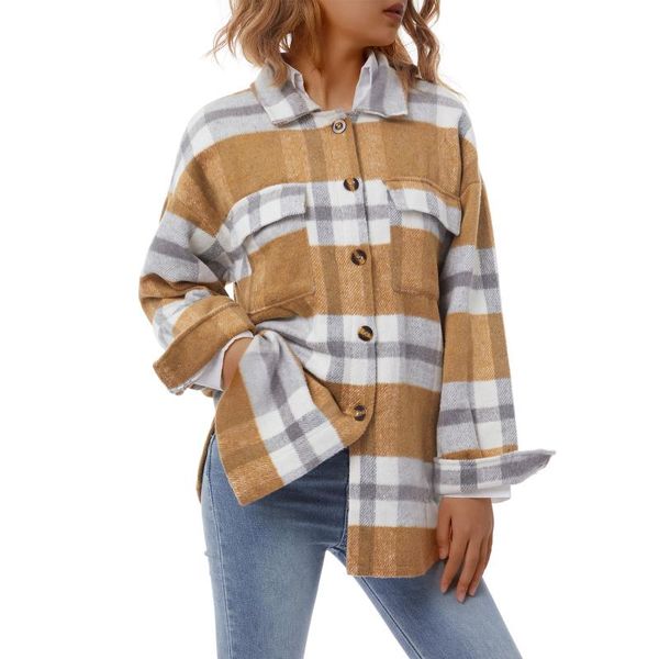 women's jackets women fashion plaid shirt adults button-down color block long sleeve lapel slit outerwear with pockets streetwear, Black;brown
women's jackets women fashion plaid shirt adults button-down color block long sleeve lapel slit outerwear with pockets streetwear, Black;brown