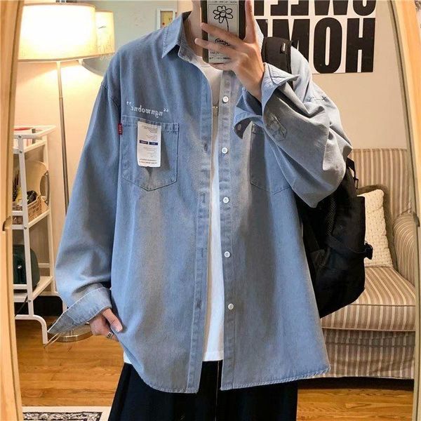 men's casual shirts 2021 korean long sleeve denim fashion work loose blue color coats clothes cowboy camisa masculina, White;black
men's casual shirts 2021 korean long sleeve denim fashion work loose blue color coats clothes cowboy camisa masculina, White;black