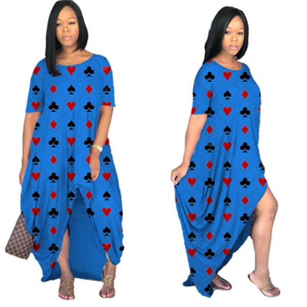 women poker printing loose dresses fashion occident trend round neck casual split long skirts designer female short sleeve dress, Black;gray
women poker printing loose dresses fashion occident trend round neck casual split long skirts designer female short sleeve dress, Black;gray