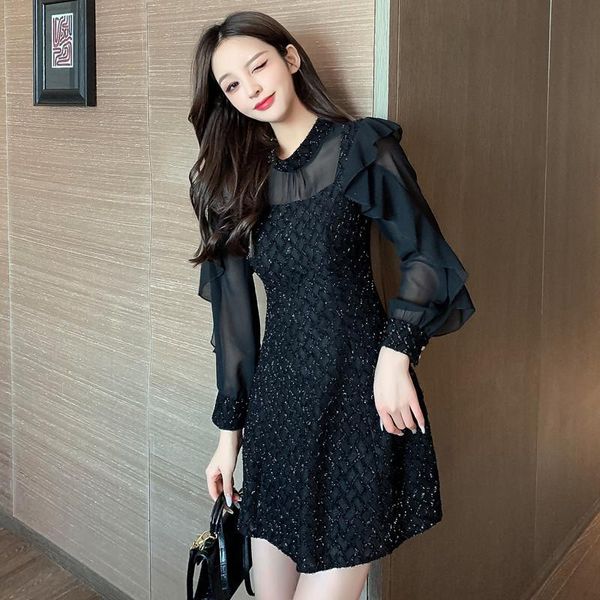 casual dresses women spring fall 2021 vintage ladies temperament tweed patchwork stand collar long-sleeved ruffles a line mini dress, Black;gray
casual dresses women spring fall 2021 vintage ladies temperament tweed patchwork stand collar long-sleeved ruffles a line mini dress, Black;gray