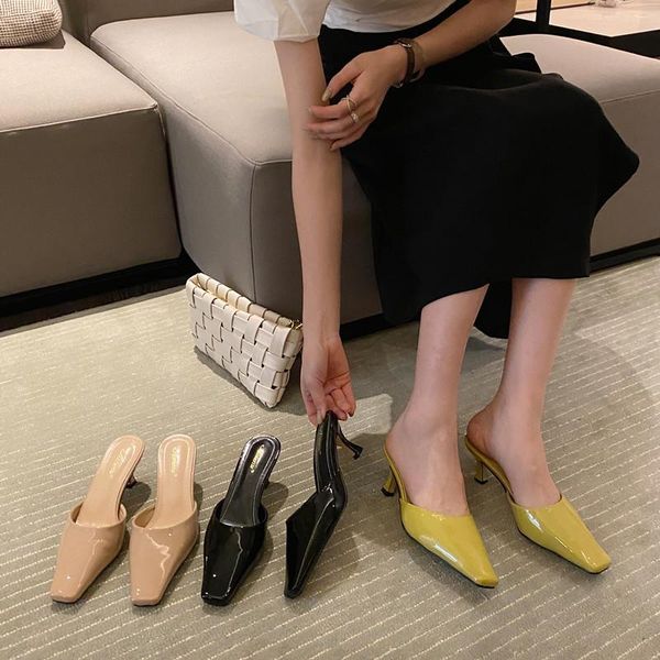 slippers fashion women square toe patent leather solid color yellow sandals thin high heels party summer casual slides flip flop, Black
slippers fashion women square toe patent leather solid color yellow sandals thin high heels party summer casual slides flip flop, Black