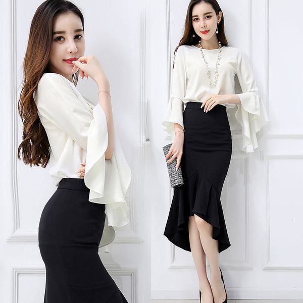 women 2021 spring autumn new ruffles long sleeve chiffon blouses and high waist slim mermaid skirt 2 pieces ol work sets a627vc07, Black;gray
women 2021 spring autumn new ruffles long sleeve chiffon blouses and high waist slim mermaid skirt 2 pieces ol work sets a627vc07, Black;gray