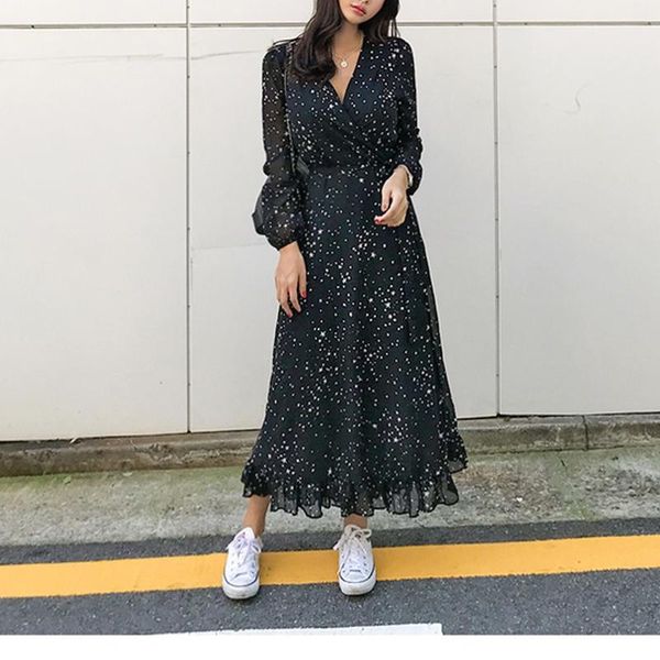 casual dresses elegant ruffles chiffon women long dress star print autumn v-neck sashes maxi evening party female vestidos, Black;gray
casual dresses elegant ruffles chiffon women long dress star print autumn v-neck sashes maxi evening party female vestidos, Black;gray