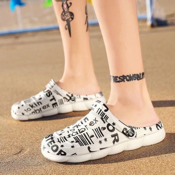 slippers summer cool water flip flops men soft massage beach slippers,fashion man casual shoes graffiti zapatos hombre, Black
