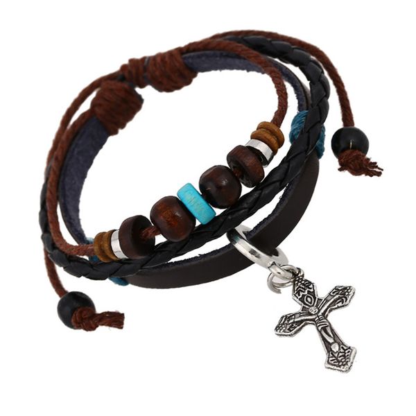 casual christian leather beaded bracelets cross charm handmade adjustable leather bangles for women men religious jewelry, Golden;silver
casual christian leather beaded bracelets cross charm handmade adjustable leather bangles for women men religious jewelry, Golden;silver