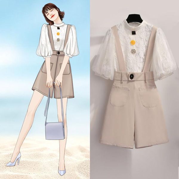 2021 new summer women lace puff sleeve shirt + overalls pant 2 piece set elegant female two piece suit outfits z166, Gray
2021 new summer women lace puff sleeve shirt + overalls pant 2 piece set elegant female two piece suit outfits z166, Gray