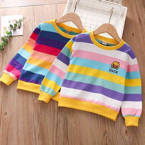 children's 2021 autumn boys' girls' korean rainbow stripe sweater pullover middle and children's loose top, Black;white
children's 2021 autumn boys' girls' korean rainbow stripe sweater pullover middle and children's loose top, Black;white