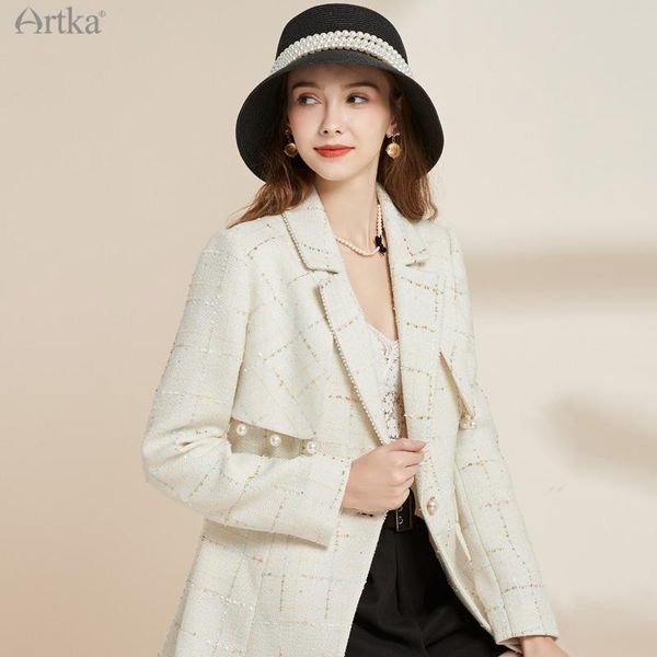 women's suits & blazers artka 2021 autumn women elegant vintage plaid blazer jacket coat ol style pearl tweed white wa20011q, White;black
women's suits & blazers artka 2021 autumn women elegant vintage plaid blazer jacket coat ol style pearl tweed white wa20011q, White;black