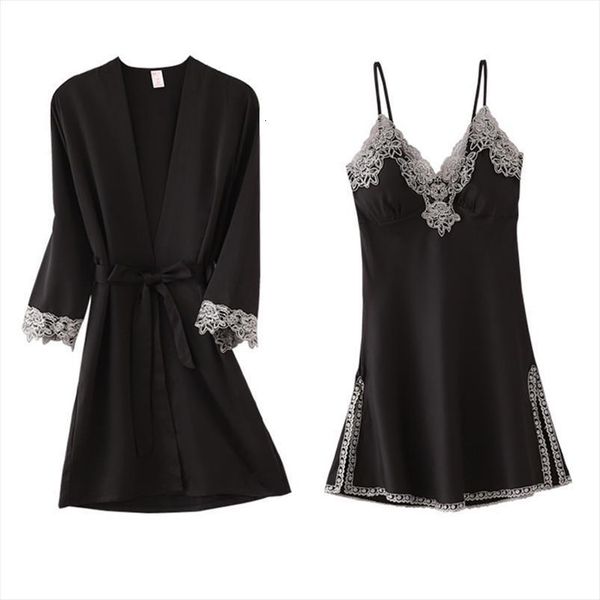 robe set spring summer women sleepwear lace thin silk solid casual bathrobe three quarter sleeve nightgown kimono for female, Black;red
robe set spring summer women sleepwear lace thin silk solid casual bathrobe three quarter sleeve nightgown kimono for female, Black;red