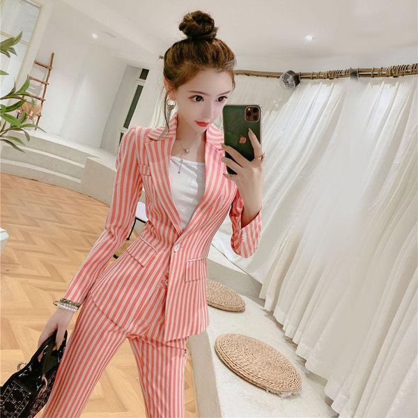 women's two piece pants 2021 spring autumn women office suit lady striped double-breasted blazer + ol pencil pant set female vintage n1, White
women's two piece pants 2021 spring autumn women office suit lady striped double-breasted blazer + ol pencil pant set female vintage n1, White