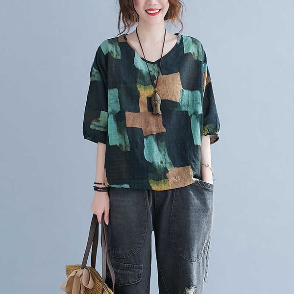 arrival summer arts style women loose casual short sleeve v-neck t shirt casual cotton linen vintga plaid print t-shirt w262 210608, White
arrival summer arts style women loose casual short sleeve v-neck t shirt casual cotton linen vintga plaid print t-shirt w262 210608, White