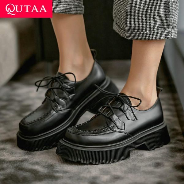dress shoes qutaa 2021 genuine leather square heels lace up fashion platform women toe spring autumn female pumps size 34-39, Black
dress shoes qutaa 2021 genuine leather square heels lace up fashion platform women toe spring autumn female pumps size 34-39, Black