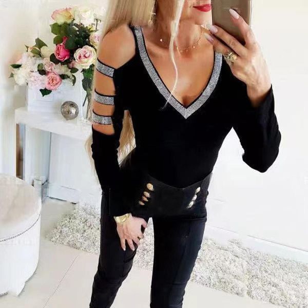 30# new fashion woman tshirts hollow out women long sleeve v-neck drilling casual irregular t-shirt mujer camisetas, White
30# new fashion woman tshirts hollow out women long sleeve v-neck drilling casual irregular t-shirt mujer camisetas, White