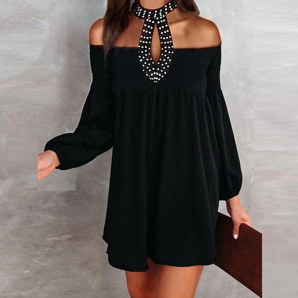casual dresses 2021 off shoulder hollow out party dress fashion chic halter women mini spring summer solid long sleeve vestido, Black;gray
casual dresses 2021 off shoulder hollow out party dress fashion chic halter women mini spring summer solid long sleeve vestido, Black;gray