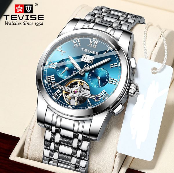 tevise automatic mechanical mens watches luminous calendar tourbillon stainless steel wrist watch, Slivery;brown
tevise automatic mechanical mens watches luminous calendar tourbillon stainless steel wrist watch, Slivery;brown