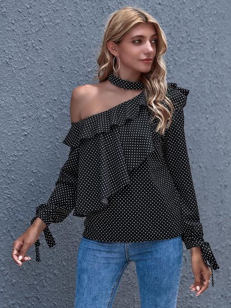 women's blouses & shirts polka dot print patchwork ruffles bandage halter long sleeve blouse woman clothing blusas femme y2k, White
women's blouses & shirts polka dot print patchwork ruffles bandage halter long sleeve blouse woman clothing blusas femme y2k, White