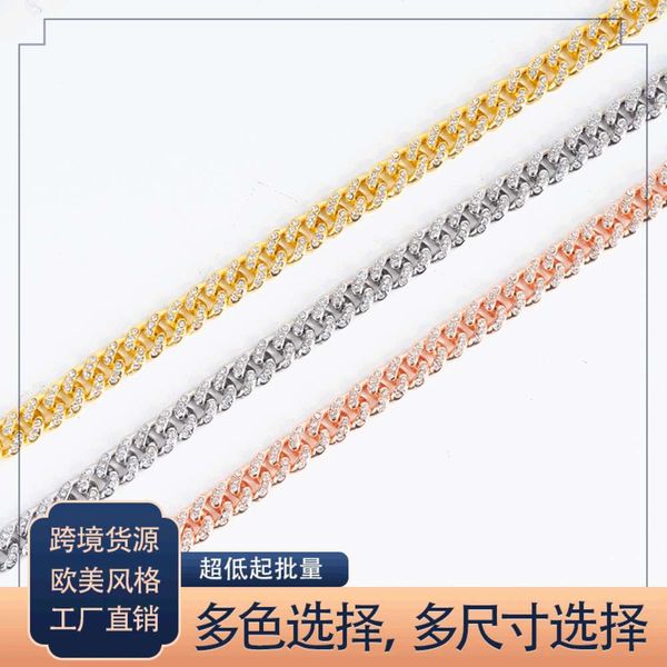 chain multi size cuban men's and women's gold plated diamond alloy hip hop, Silver