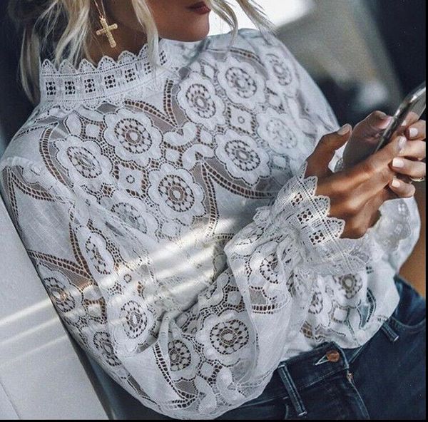elegant women lace blouse formal embroidery long sleeve shirts office lady flower blusa female chemise summer clothing sets, White
elegant women lace blouse formal embroidery long sleeve shirts office lady flower blusa female chemise summer clothing sets, White