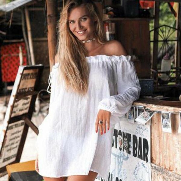 women's swimwear summer womens off shoulder beach dress bathing suit loose bikini cover up beachwear see-through mini dresses, White;black
women's swimwear summer womens off shoulder beach dress bathing suit loose bikini cover up beachwear see-through mini dresses, White;black