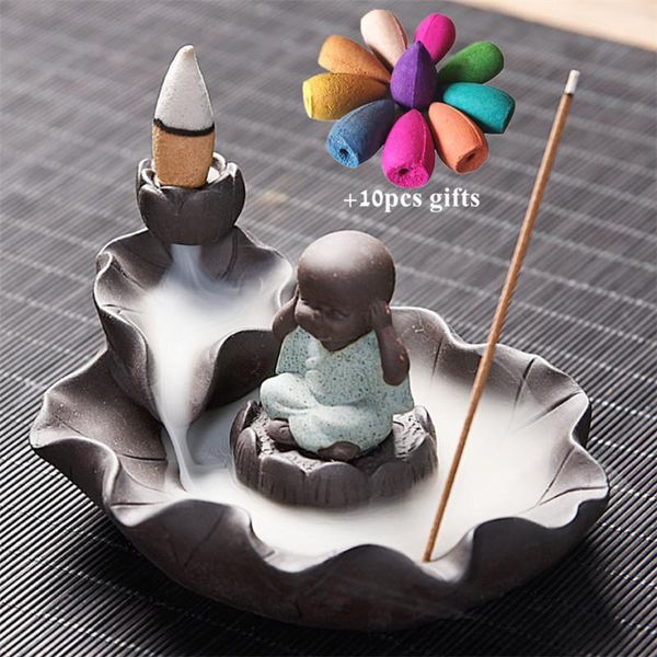fragrance lamps ceramic little monk lotus backflow incense burner home decor waterfall censer stick holder + 10pcs cones
fragrance lamps ceramic little monk lotus backflow incense burner home decor waterfall censer stick holder + 10pcs cones