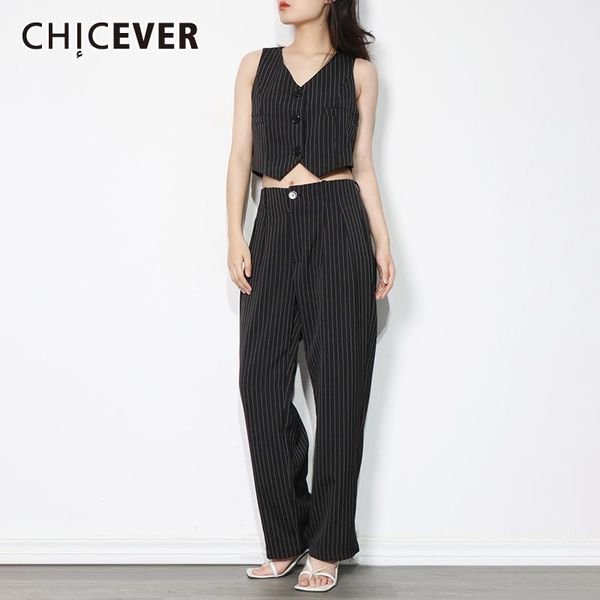 women's two piece pants chicever casual striped ol style set v neck sleeveless vest high waist straight female suit, White
women's two piece pants chicever casual striped ol style set v neck sleeveless vest high waist straight female suit, White