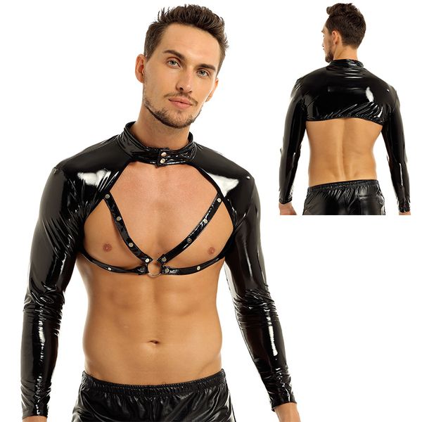 Mens Wetlook Faux Leather Long Sleeve Stand Collar Studded Muscle O Ring Front Half Tank Top Clubwear Stage Costume Latex Tops, Black;white
Mens Wetlook Faux Leather Long Sleeve Stand Collar Studded Muscle O Ring Front Half Tank Top Clubwear Stage Costume Latex Tops, Black;white