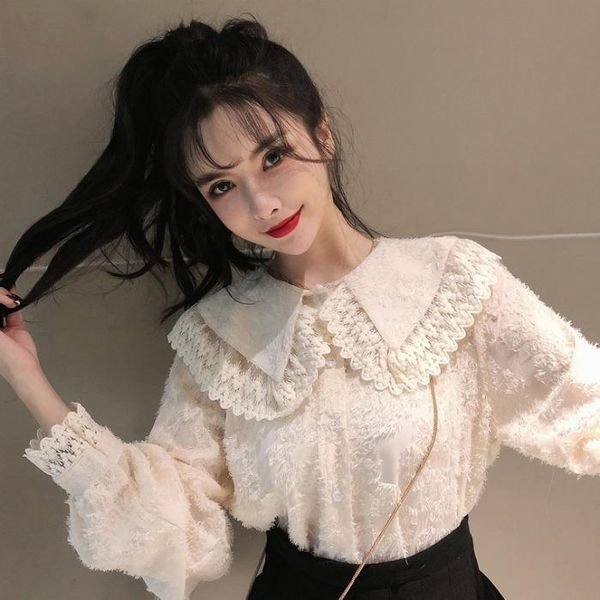 women's blouses & shirts korean style lace edge baby collar jacquard chiffon shirt for women autumn 2021 loose bottomed long sleeve top, White
women's blouses & shirts korean style lace edge baby collar jacquard chiffon shirt for women autumn 2021 loose bottomed long sleeve top, White