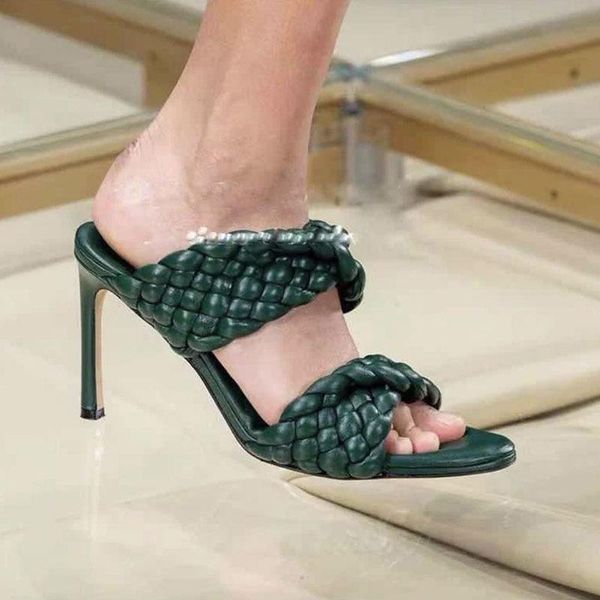 leather braided high heels slippers women runway party shoes woman cross wove folds mules thin heel sandals, Black
leather braided high heels slippers women runway party shoes woman cross wove folds mules thin heel sandals, Black