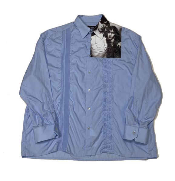men's casual shirts pyc raf19ss simons blue pleated hole embroidered portrait print os loose casual long sleeve shirt, White;black 
men's casual shirts pyc raf19ss simons blue pleated hole embroidered portrait print os loose casual long sleeve shirt, White;black