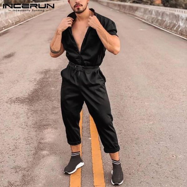 men's pants 2021 men jumpsuits solid color lapel long sleeve zipper rompers with belt streetwear fashion casual overalls s-5xl incerun, Black
men's pants 2021 men jumpsuits solid color lapel long sleeve zipper rompers with belt streetwear fashion casual overalls s-5xl incerun, Black