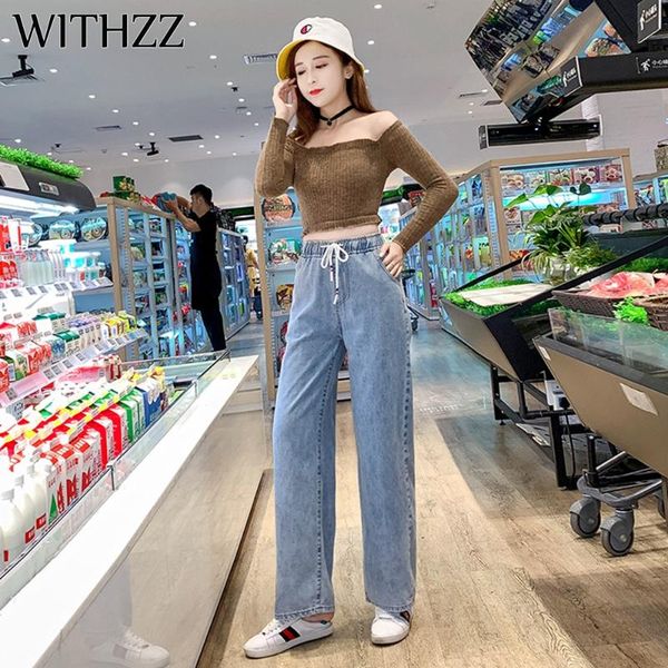 women's jeans withzz spring autumn denim pants wide leg high waist draped elasticated drawstring loose, Blue
women's jeans withzz spring autumn denim pants wide leg high waist draped elasticated drawstring loose, Blue