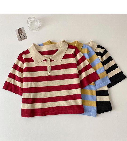 women's t-shirt 2021 summer the design sense of careful machine button open back short striped shirt sleeve knit top, White
women's t-shirt 2021 summer the design sense of careful machine button open back short striped shirt sleeve knit top, White